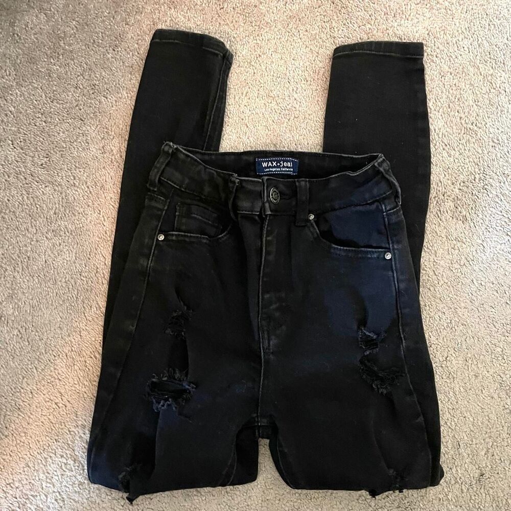 Wax + jean black skinny jeans with ripped details - size 1 / 25” waist
